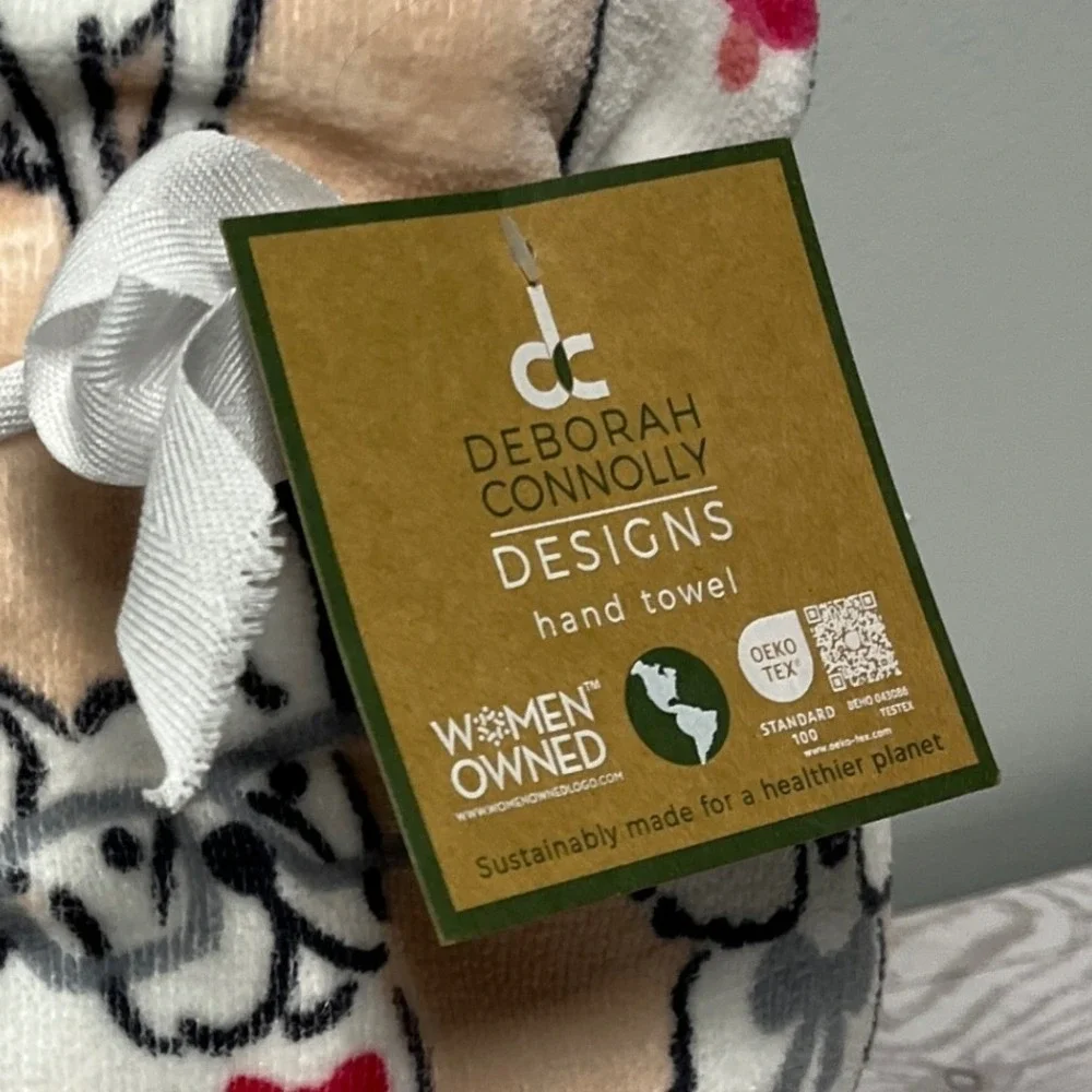Deborah‎ Connolly Designs Dog Print Hand Towel Peach Lyocell Cotton Blend NEW